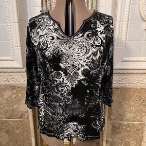 DressBarn. Sz 2X. USA. Embellished, Rhinestone, Cotton Knit. 3/4 Sleeve. B18
